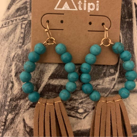 Boutique‎ Western Turquoise Bead Earrings Tassels - Picture 2 of 4